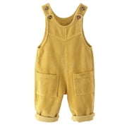 Infant Baby Boys Girls Overalls Newborn Summer Fall One Piece Button Shoulder Straps Suspender Bodysuit Curduroy Bib Pants Plain Romper Outfit Yellow 4-5T